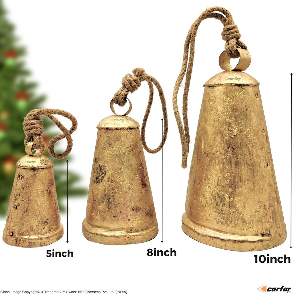 Set of 3 Rustic Black Style X-Large Bells Handmade Giant Metal Harmony Christmas Hanging Cow Bells Complete Set On Jute Rope