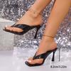 Modische Zehentrenner mit eckiger Spitze Damen Hausschuhe Dünne hohe Absätze Sandalen Sommer Party Pantoletten Größe 36 43 Sandalias De Mujer Verano 2025