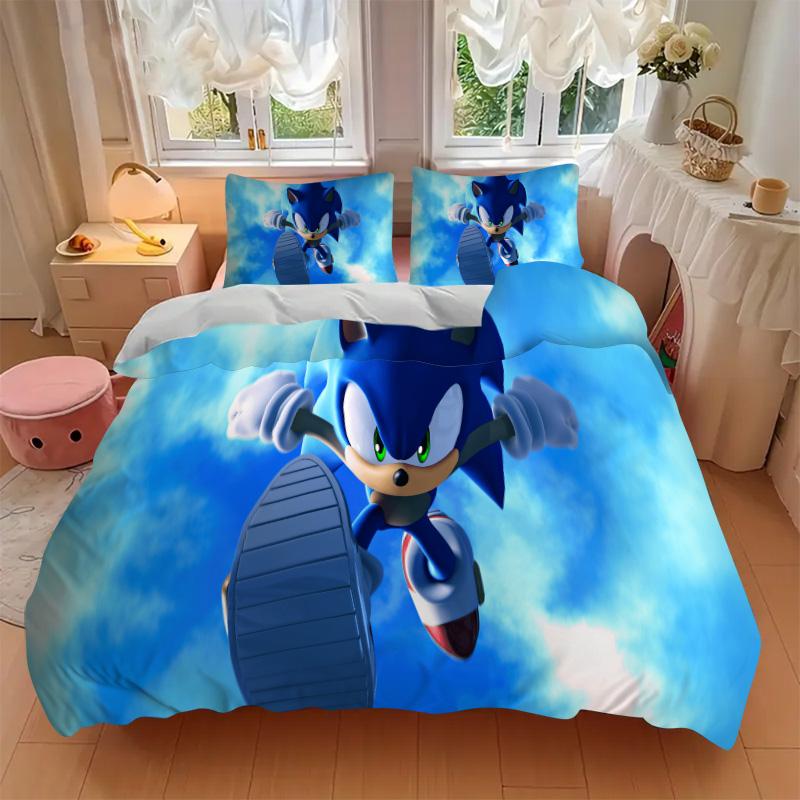 Sonic Hedgehog Print 3Pcs Bedding Setduvet Cover With 2 Bedropillowcase Home Birthday Gift