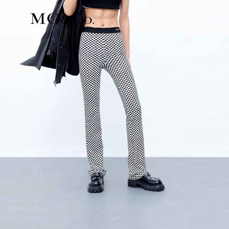 MO&Co. Black & White Checkered High-Waist Flared Pants