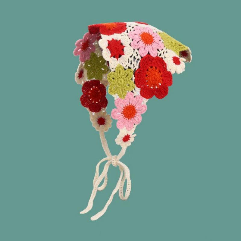 Ręcznie robiona szydełkowa trójkątna chusta na głowę: Francuski Retro, Wszechstronny, Styl Pastoralny