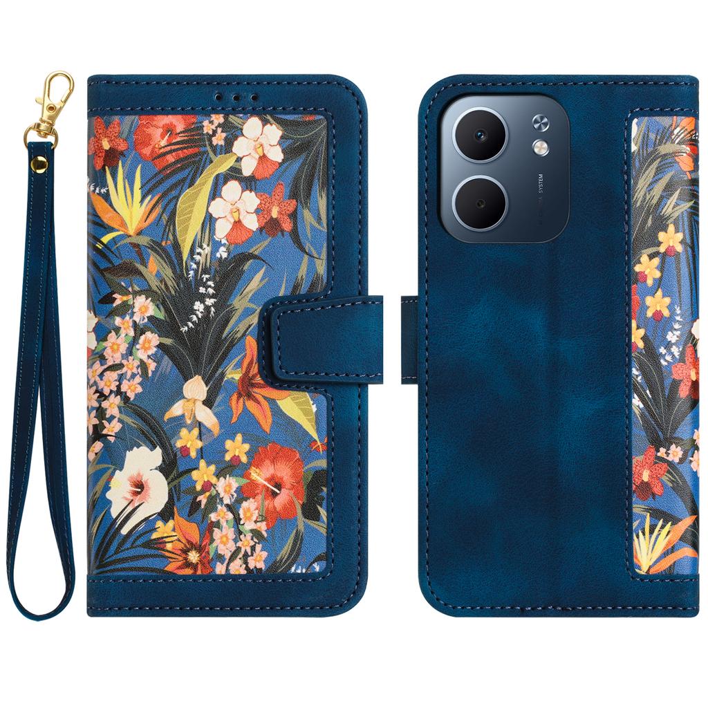 For Oppo A5x 4G Case PU Leather Floral Phone Cover with Card Slots/Wrist Strap