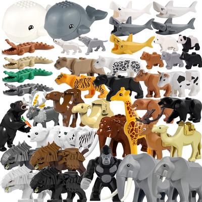 MOC Bauernhof Zoo Tier Bausteine Krokodil Hai Delfin Schimpanse Kuh Leopard Lernspiel Zubehör Steine Kinderspielzeug
