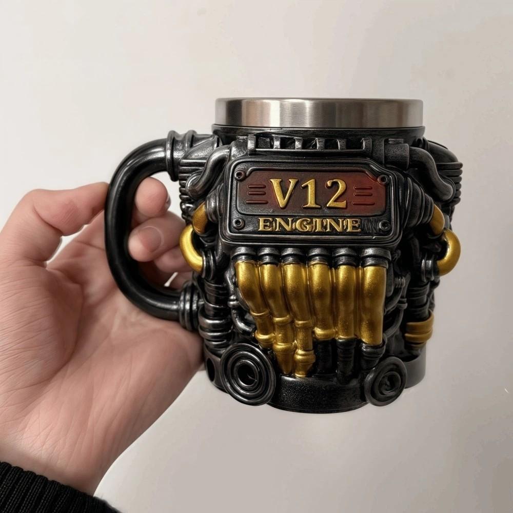 with Handle V12 Engines Stainless Steel Cup Retro Insulation Car Mug  Gifts for Men and Boys