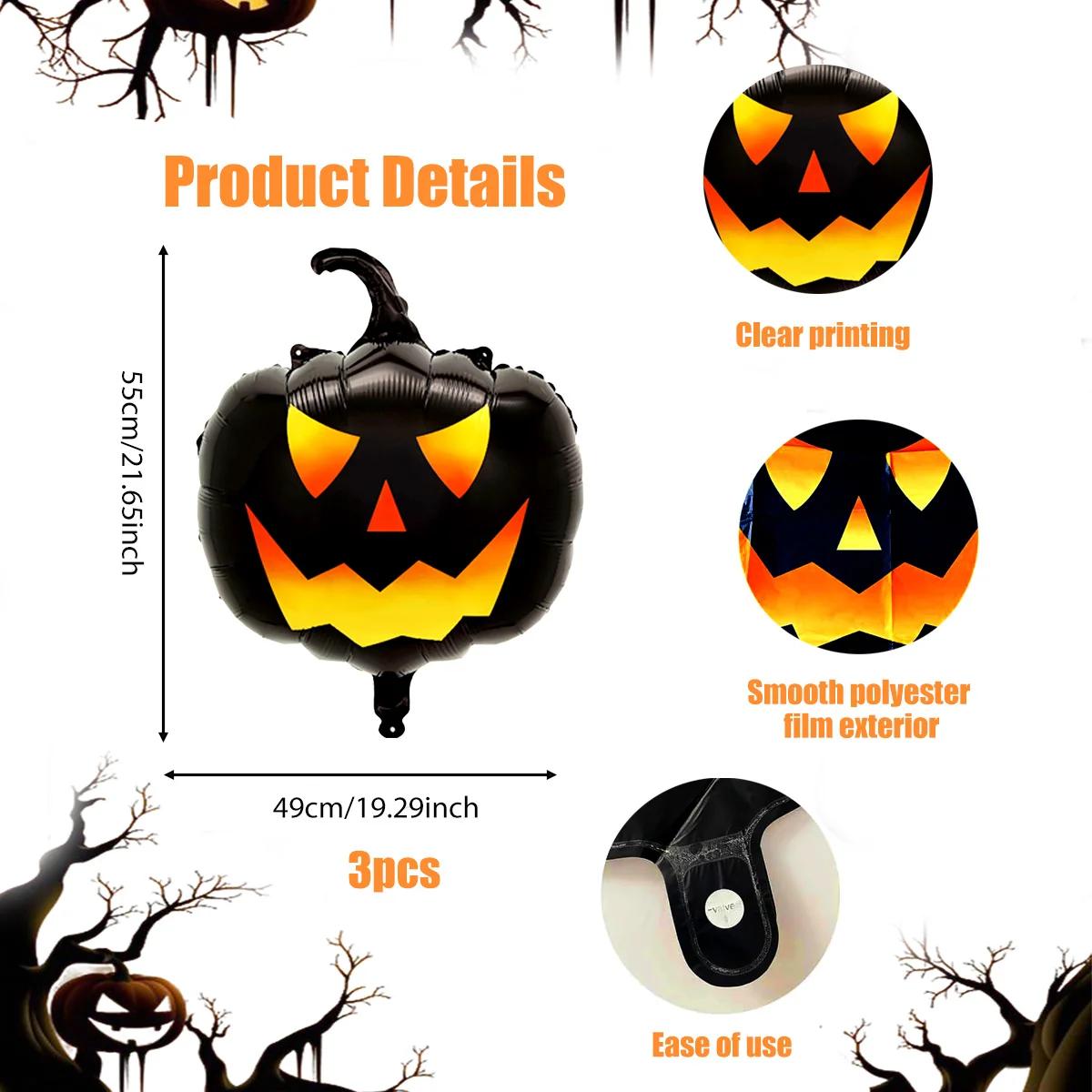 

3pcs Black Pumpkin Head Balloons, Suitable for Halloween Horror Atmosphere Theme Decoration, Indoor and Outdoor Activity Props Other&Other