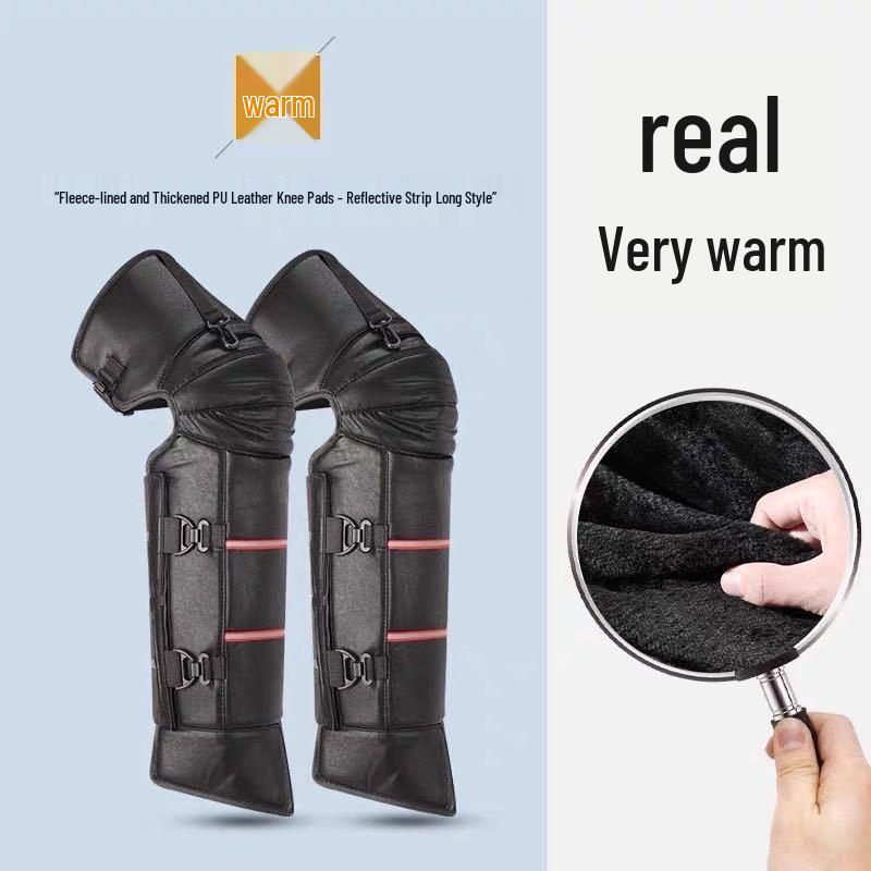Unisex Winter Windproof PU Electric Motorcycle Knee Pads: Long & Short Styles, Thickened Hard Shell for Warmth and Protection
