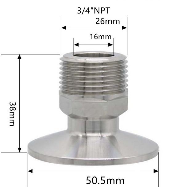 1/4" 3/8" 1/2" 3/4" 1" -4" NPT Male X 0.5" 0.75" 1.5" 2" -4" Tri Clamp Connector Pipe Fitting 304 316L Stainless Steel Sanitary