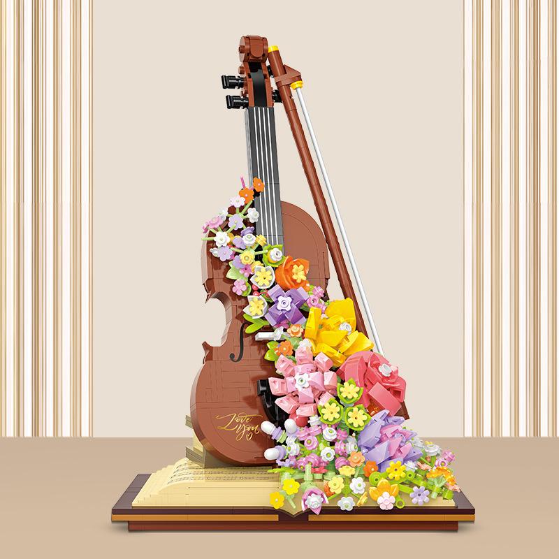 

Piano Bricks Violin Musical Instrument Flower Building Blocks Mini With Light Home Decor Christmas Gift Toys For Child Adults NO BOX