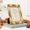 Antique Resin Wall Art Tabletop Golden Photo Frame Intricate Florals Embossed Picture Frame with Glass Front Home Decors