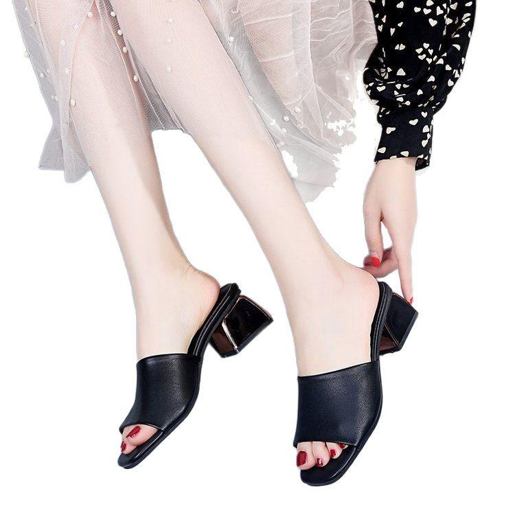 Cool slippers women's 2025 popular summer new versatile high heels fashion outer wear slippers women's shoes one-word drag women's drag