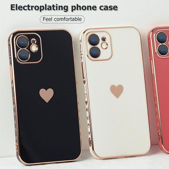 Coque de Protection - PROSHOP - iPhone 12 Pro - Blanc - Motif Cœur Luxe - Lot 2 Verres Trempés