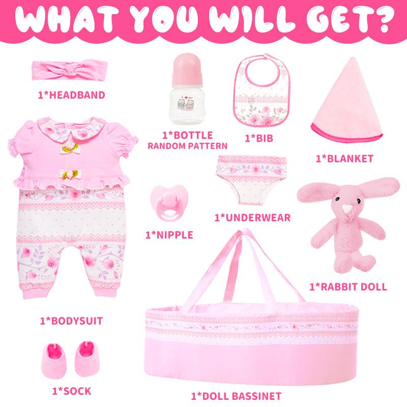 43CM Silikon-Schnullerpuppen-Kleidungsset für 18-Zoll American Girl Puppen mit Stubenwagen