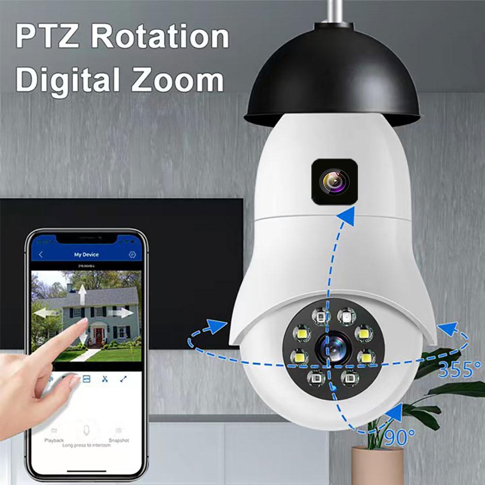 8MP 4K Bulb WiFi Dual Lens Color Night Vision Auto Tracking Zoom Indoor Security Monitor E27 Surveillance Wireless Camera