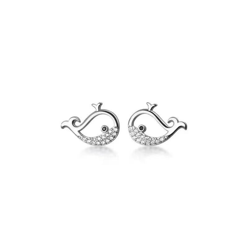

S925 Sterling Silver Whale Stud Earrings & Necklace Set for Women - Elegant, Simple, and Luxurious 925 Silver