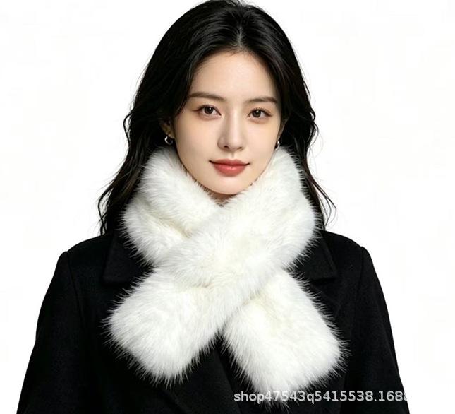 Imitation Mink Scarf Double-sided Autumn and Winter Thickened Warm Imitation Fur Scarf Simple Temperament Fashion Cross Fur Collar 90*12CM