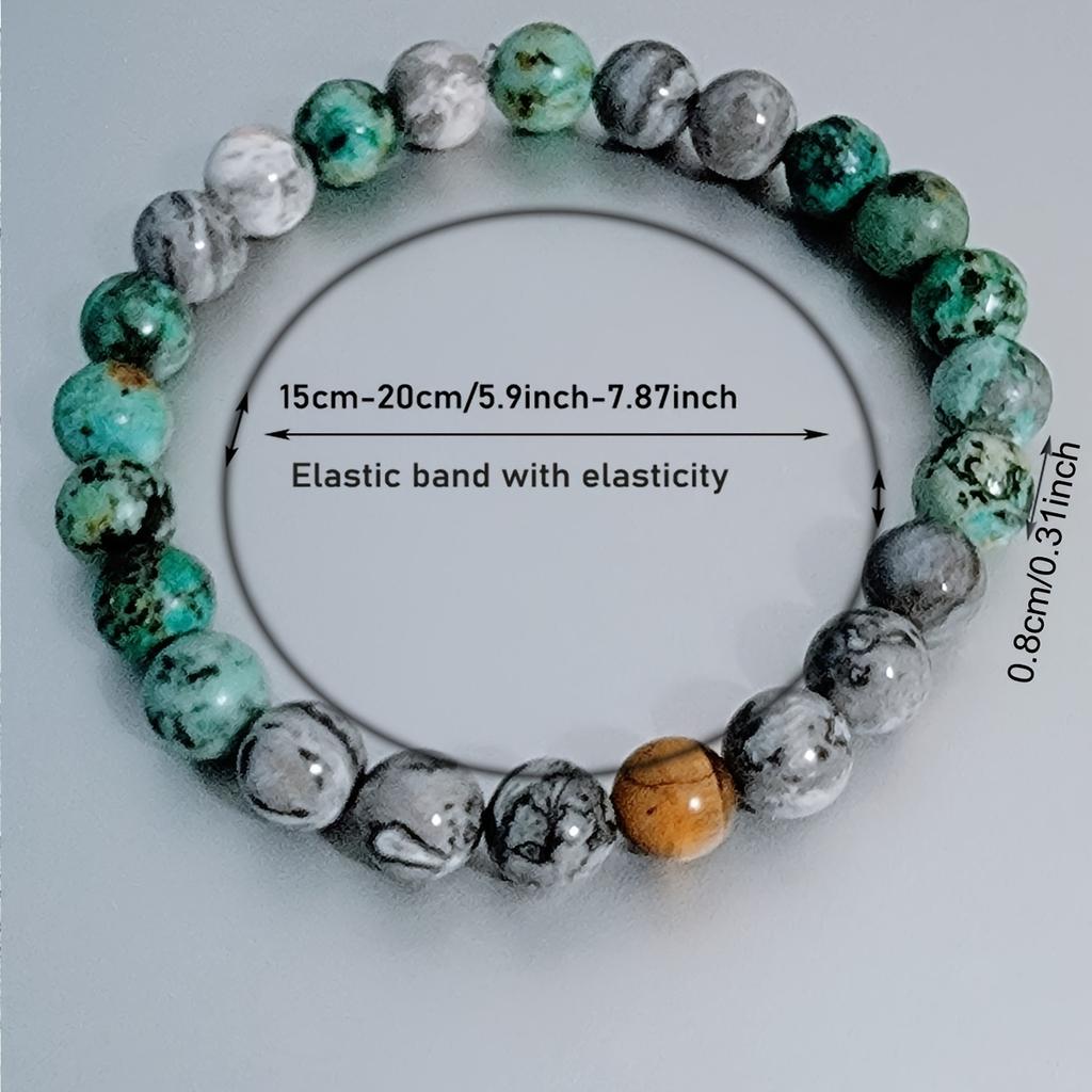 1pc/calming Mind Natural Stone Map stone/African Turquoise/tiger Eye Stone Beaded Elastic Bracelet for Men and Women Soothing