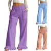 Women's Fashion Ruffle Hem High Waist Drawstring Color Casual Pants