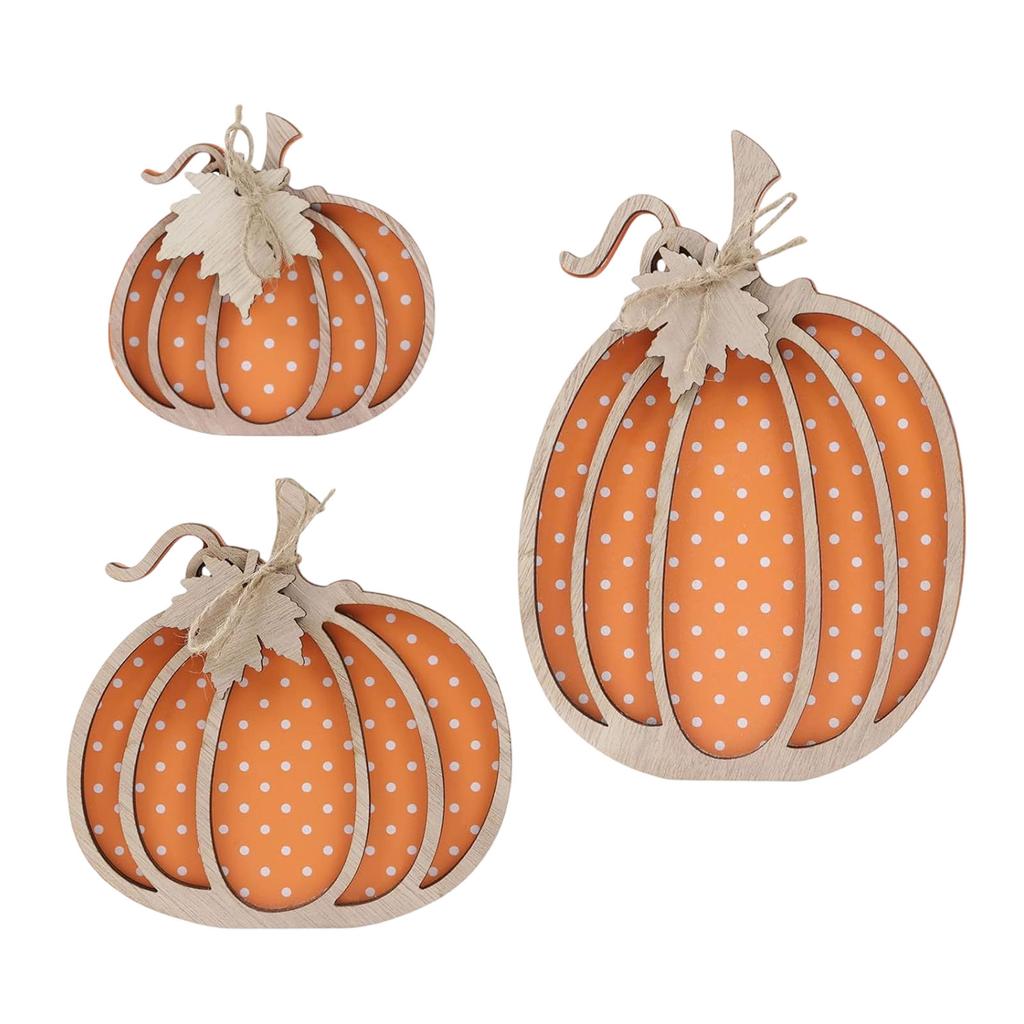 3-Pack Wooden Pumpkin Decorations for Fall Home Decor - Tabletop Centerpiece Ornaments