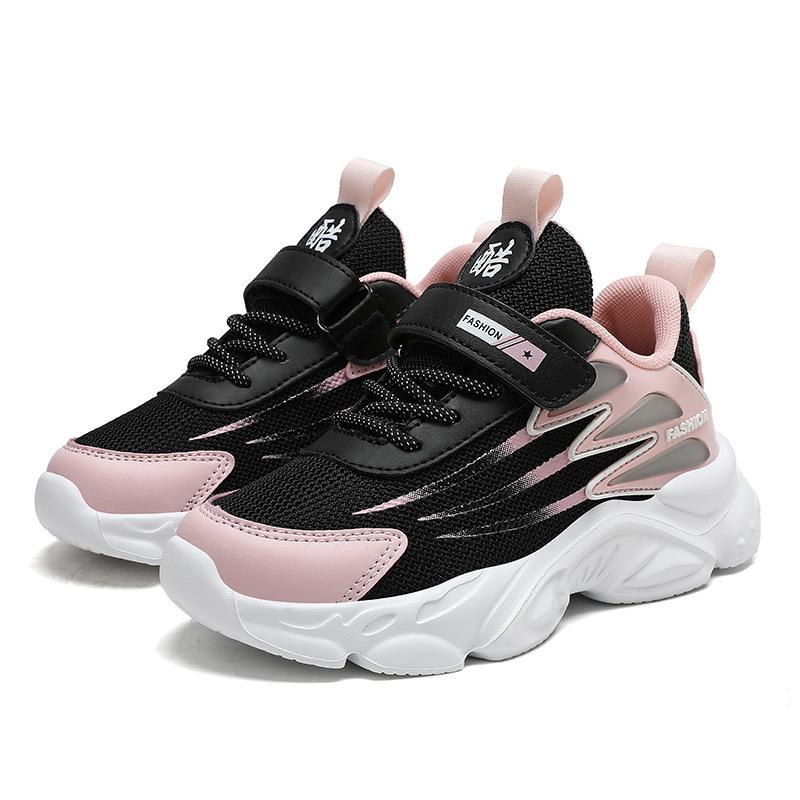 2025 Boys mesh breathable casual sneakers Girls medium and older children Velcro lightweight casual running shoes
