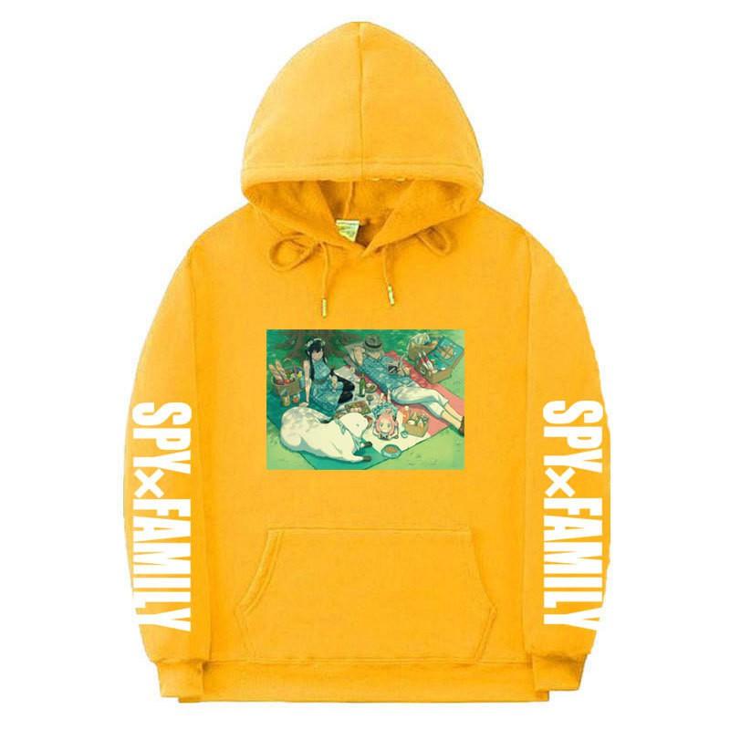 Spy X Family Anime Print Hooded Sweatshirt Men Women Oversized Fleece Pullover With Ribbed Hem