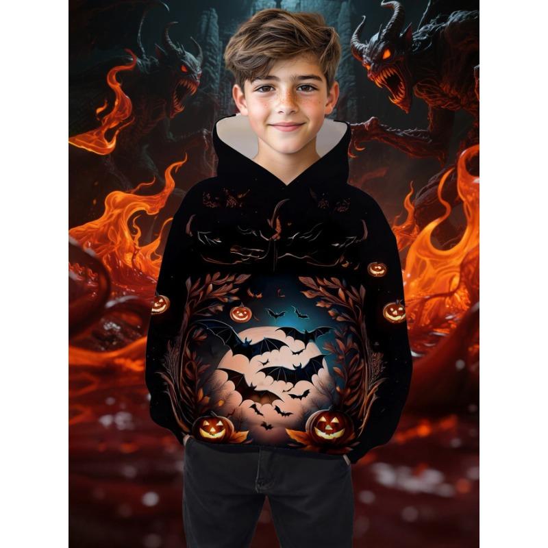 Autumn 3D Halloween Printed Hoodies Fashionable Casual Sports Long Sleeved Children's Boy Hooded Sweatshirts