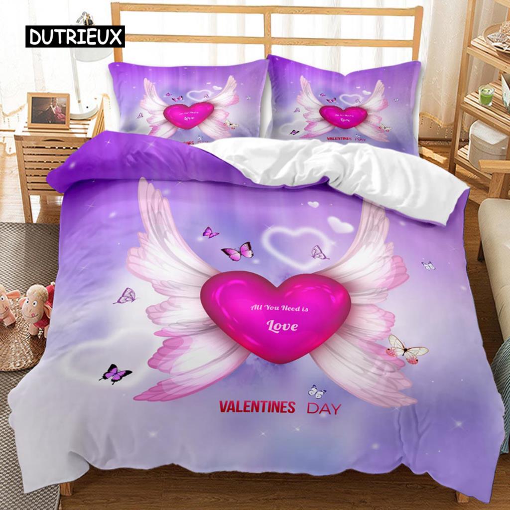 Festival Duvet Cover Set Valentine's Day Print Bedding Set Couple Romantic Polyester Quilt Cover for Lover Full Queen King Size