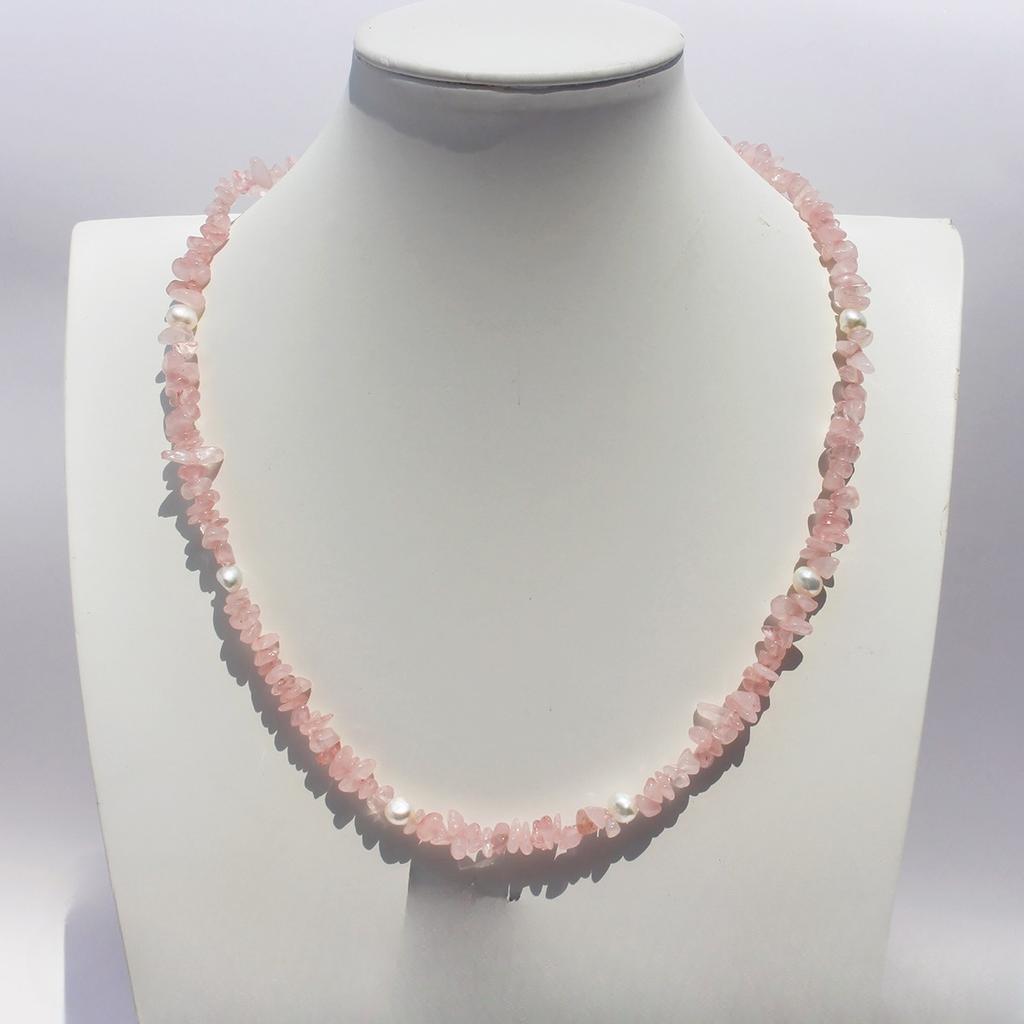 Original Design Hibiscus Stone Necklace Female Pink Love Stone Real Pearl Beaded Collarbone Chain Multi-Layer Stacking Wear 416