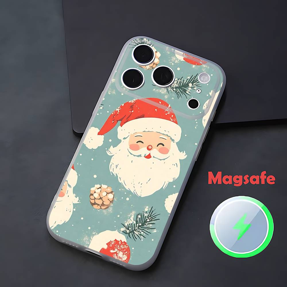 Christmas Santa Claus Phone Case For iPhone 17,16,15,14,13,12,11 Pro,Max,Plus,Mini,Air,E Magnetic Magsafe Frosted Transparent