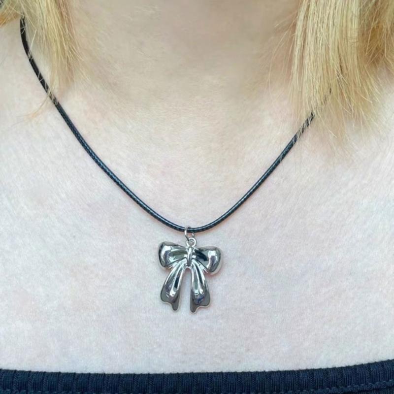 Adjustable Ribbon Necklace with Delicate Bowknot Pendant Fashionable and Durable Y2K Accessory for Daily Wear Parties