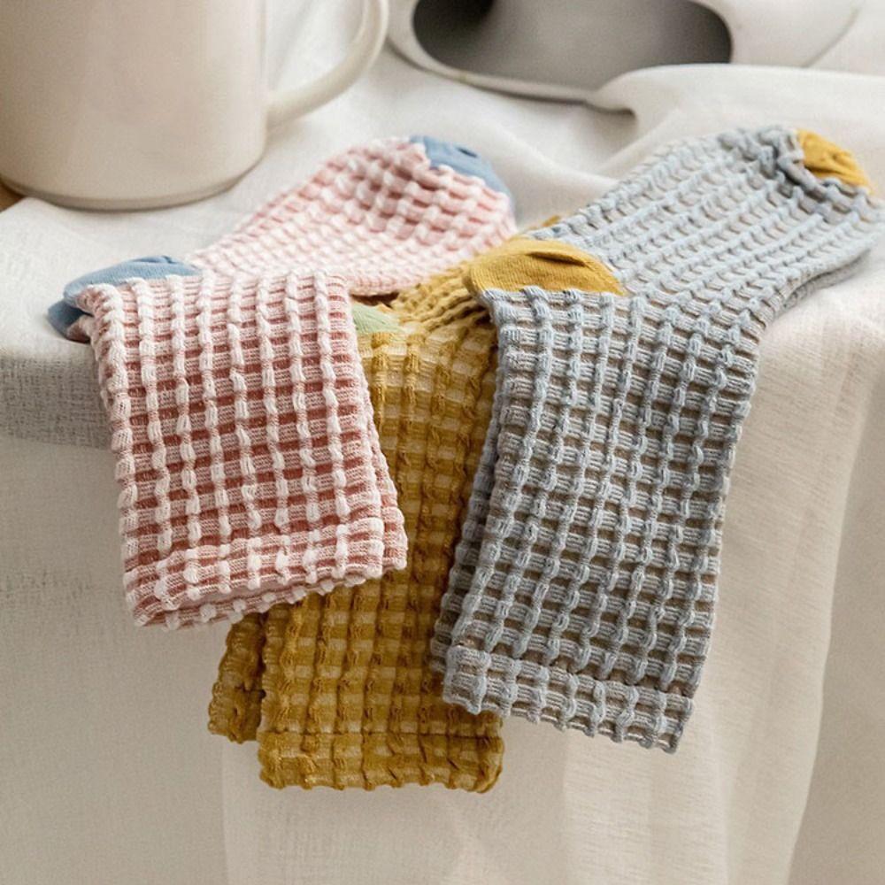 5Pairs Patchwork Checkered Cotton Socks Elastic Grids Socks Cozy Women Tube Sock  Gift