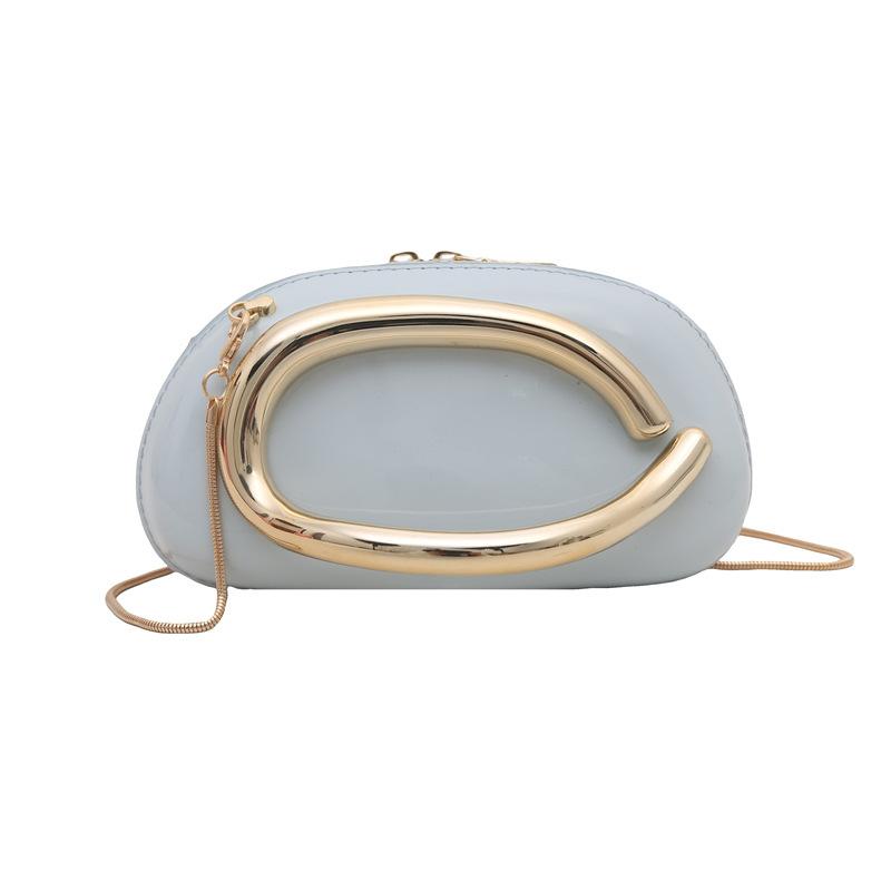 Hand-held Dinner Bag Small Square Box Bag Gilded Metal Handle Chain Crossbody Evening Dress Bag