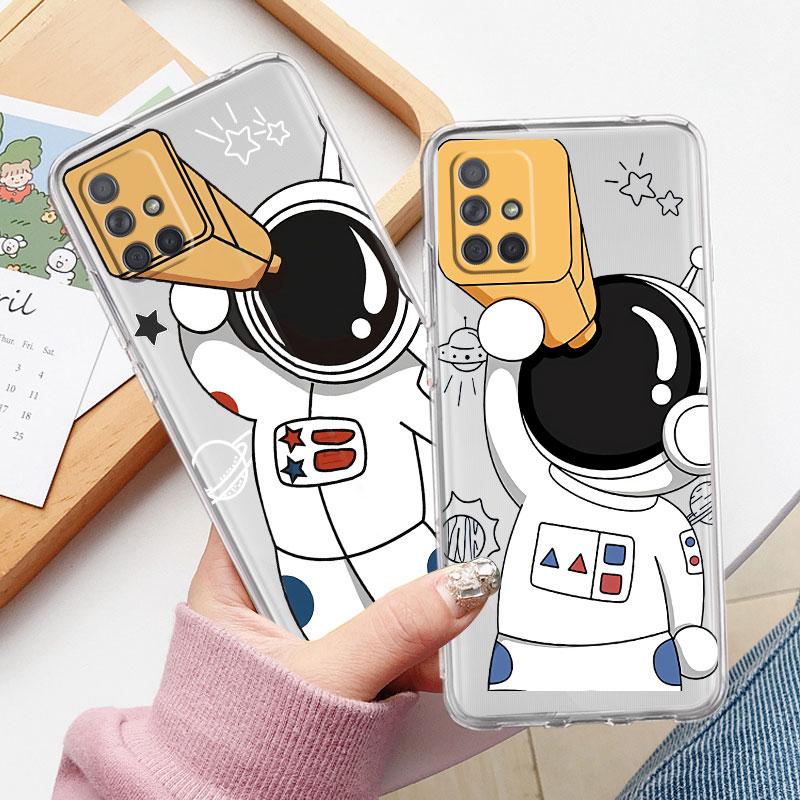 Case For Samsung Galaxy A52 A12 A51 A71 A32 A21s A22 A53 A23 A13 A03 A02 A41 A33 A11 A72 A73 Phone Cove Astronaut Cute