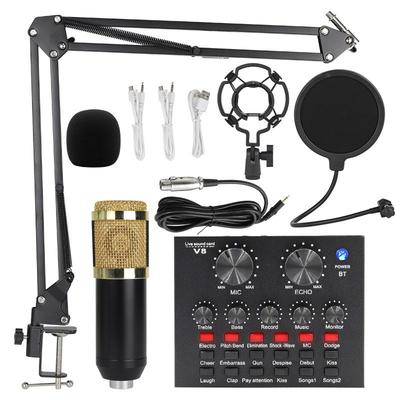 V8S Englische Live-Soundkarte Set mit BM800 Mikrofon & Mikrofonarm für Podcasts