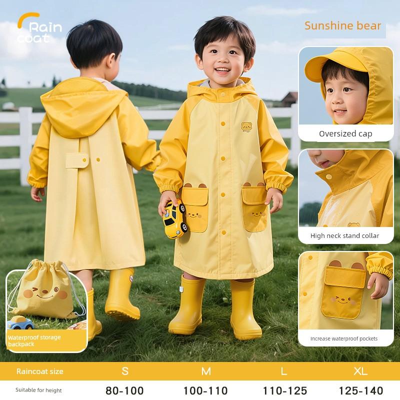Children's Raincoat, Waterproof Shoe Covers, Non-Slip and Wear-Resistant, with Backpack Space, for Boys and Girls, Specifically for Elementary School