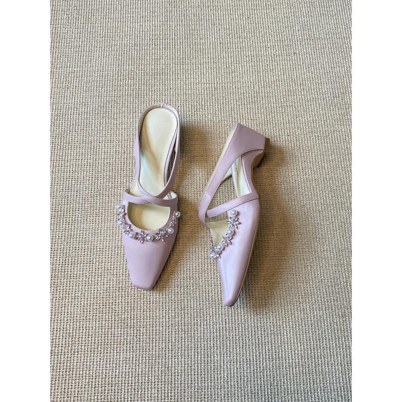 French Pearl Cross-strapped Bag Head Half Slippers with Skirt Inner Height Increase Temperament Muller Cool Slippers Women