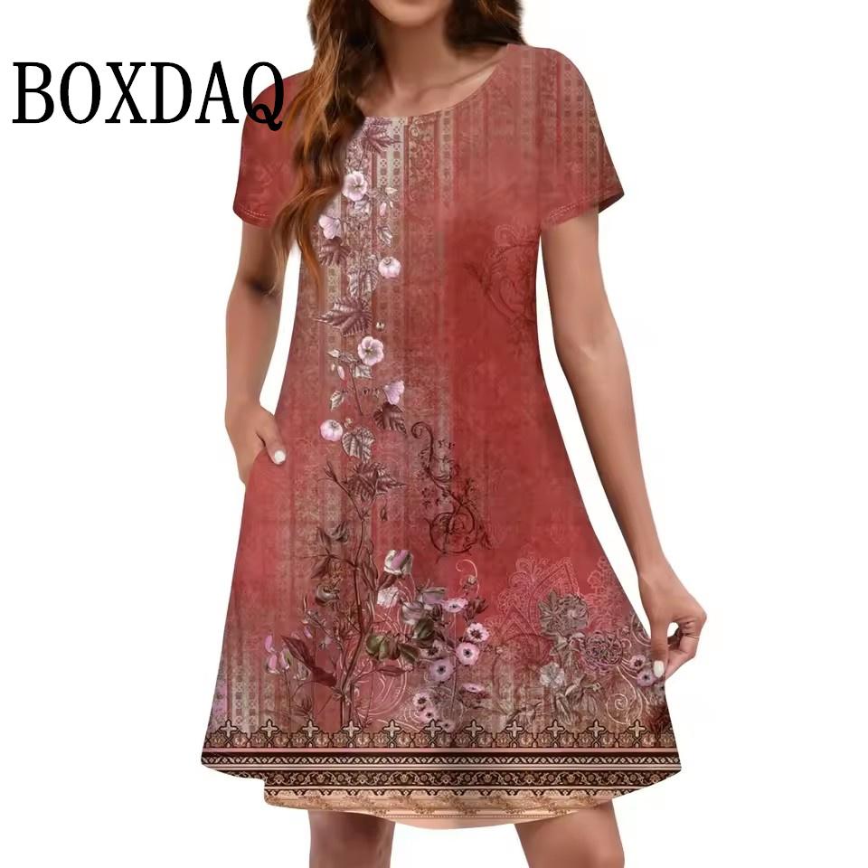 

Printed Loose Plus Size Dresses 9XL Women Fashion Short Sleeve Casual Daily Wear Summer Dresses 2025 Trend Vestidos Para Mujer 8XL