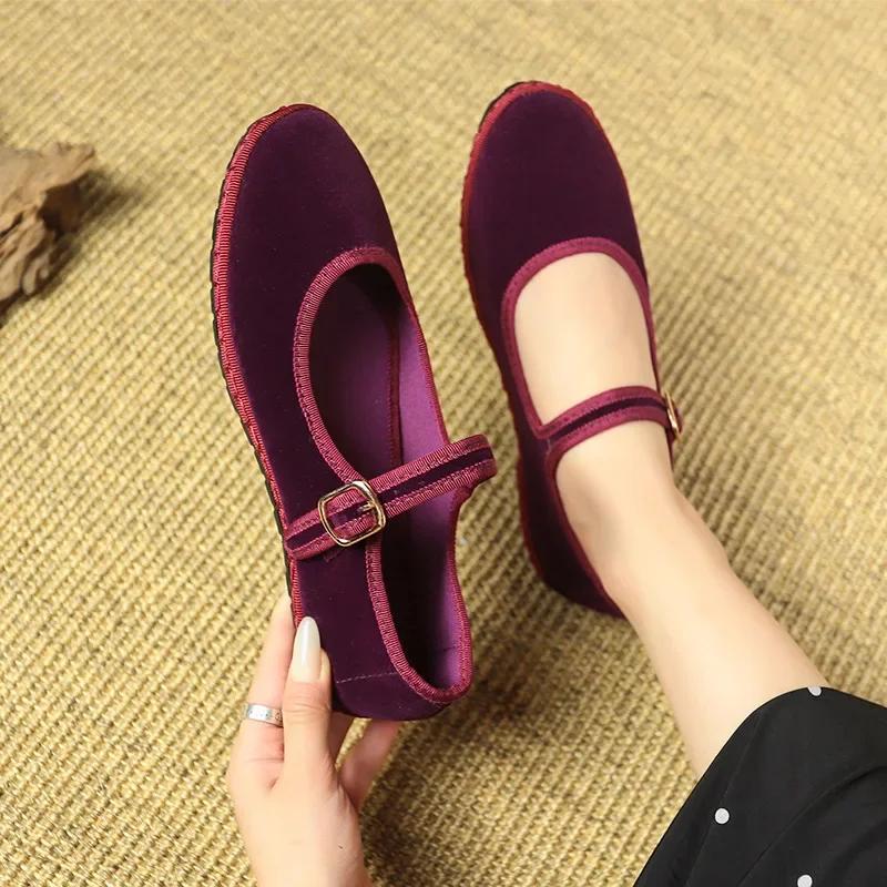 Fashion Velvet Mary Jane Shoes Women Casual Streetwear Ballet Flats Pumps Female Solid Color Loafers for Office Ladies Working