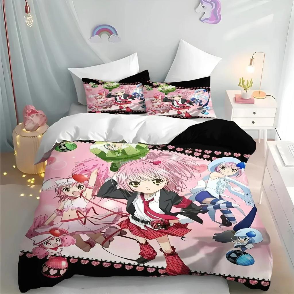 Top Cartoon Shugo Chara Duvet Cover Set For Children Hinamori Amu Cute Polyester Soft Breathable Comforter Animation Bedding Set