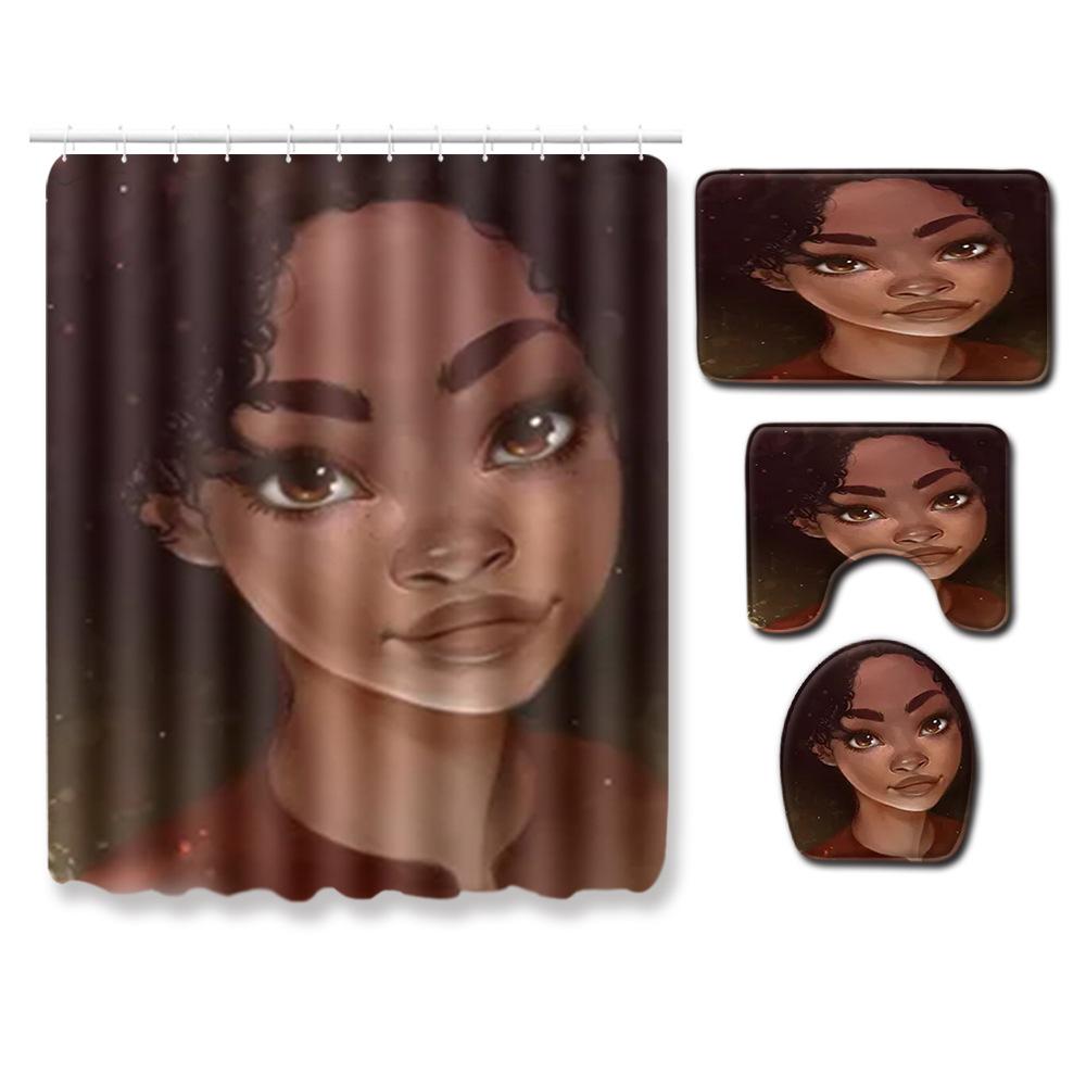 African American Women'S Bathroom Non-Slip Floor Mat, Shower Curtain Combination Carpet, European And American Style Explosion Woman