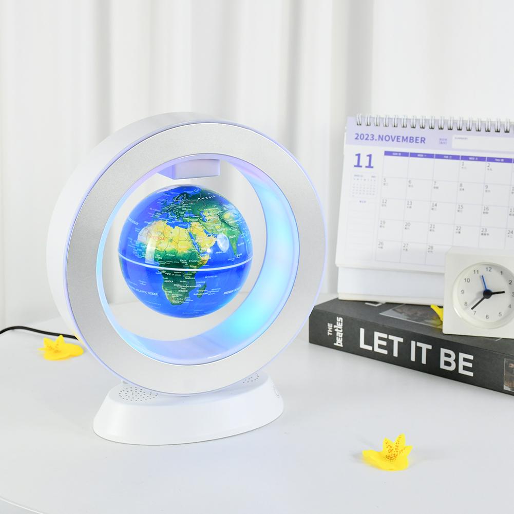 360 Rotating Magnetic Levitation Floating Globe Bluetooth Speaker and LED Light World Map Floating Globe for Business Gifts белый
