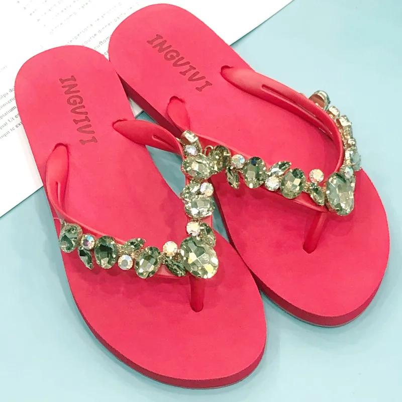 Fashion 2025 Comfortable and Fashionable All-match Beach Shoes Non-slip Soft Bottom Casual Flip-flops Rhinestone Chain Flat Slippers