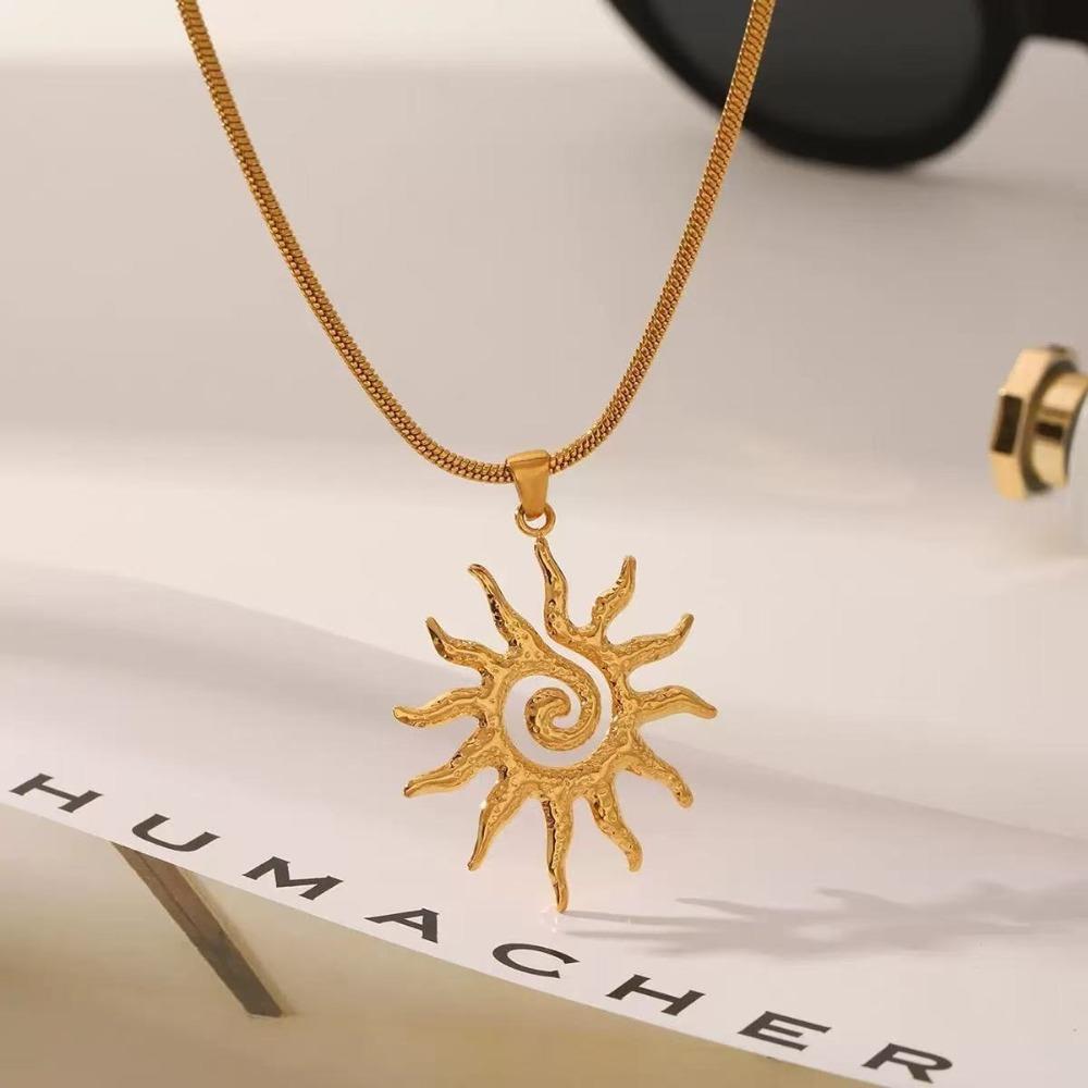 Stainless Steel Sun Pendant Necklace Gold Color Sweater Chain Stainless Steel Necklace  Daily Wear