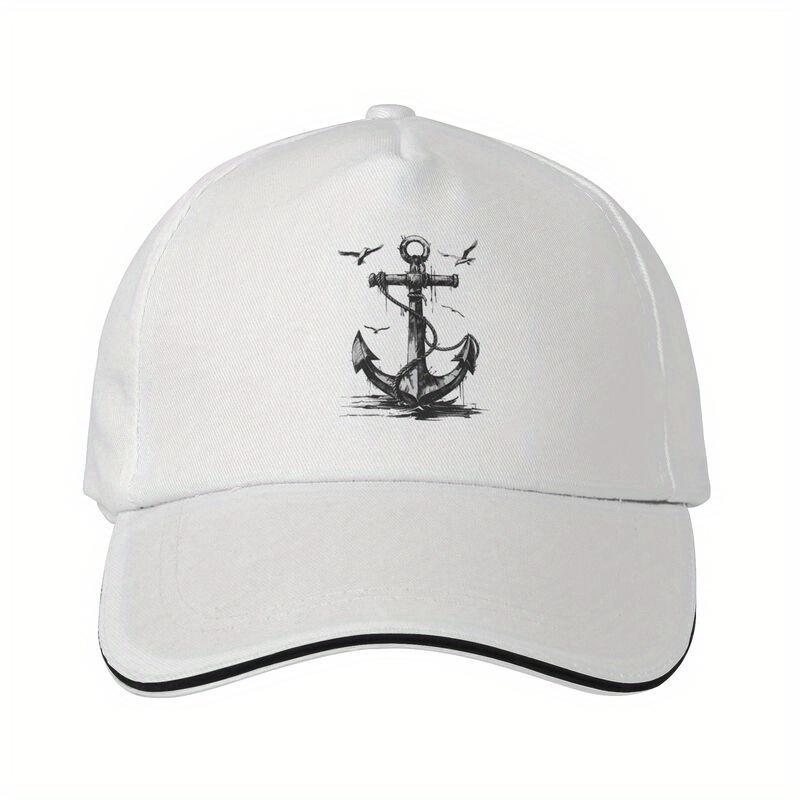 Anchor Print Baseball Cap Nautical Vintage Polyester Adjustable Summer Casual Sports Cap