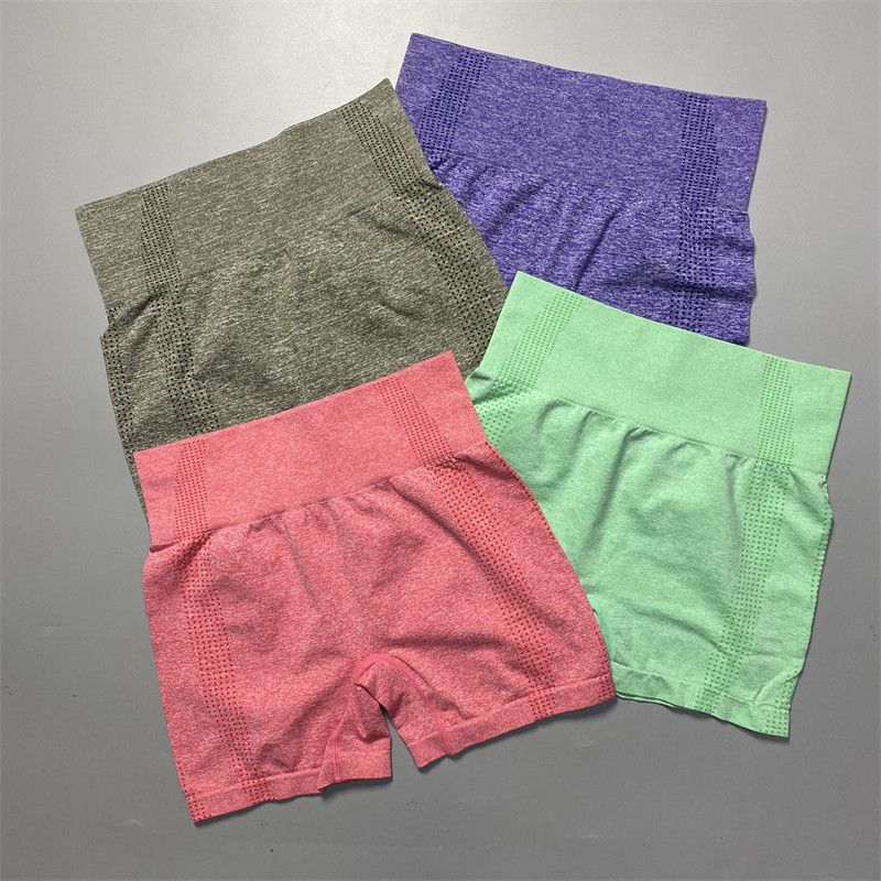 Amerikansk Stil Kvinder Højtaljede Sømløse Elastiske Tætsiddende Hurtigtørrende Åndbare Sports Fitness Løb Yoga Shorts Trekvart Længde Shorts