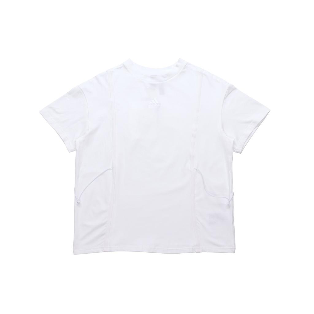 Adidas Tech Tee Ribbon Drawstring Short Sleeve Athletic T-Shirt Women Tops White GP0593