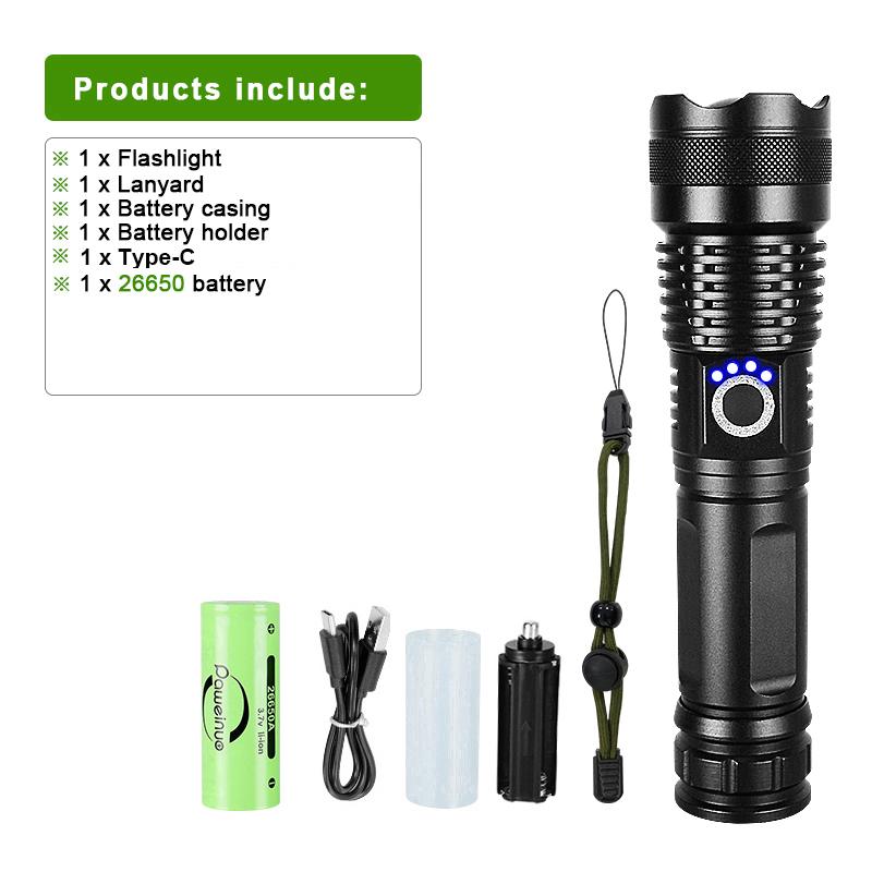 9000LM Powerful Flashlight USB Rechargeable Torch Light High Power LED Flashlight Zoom Camping Lantern Work Lamp