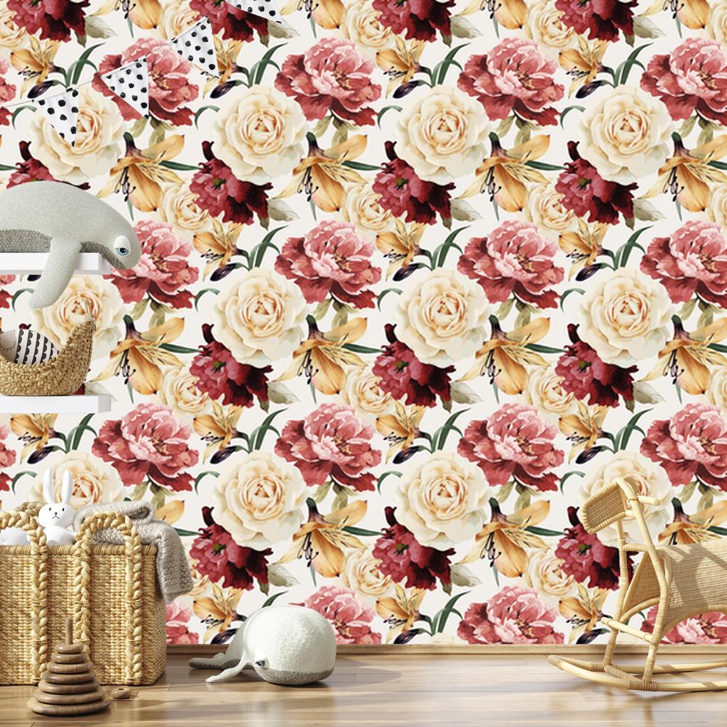 Colorful flowers and watercolor wallpaper for living room and bedroom 50x1000