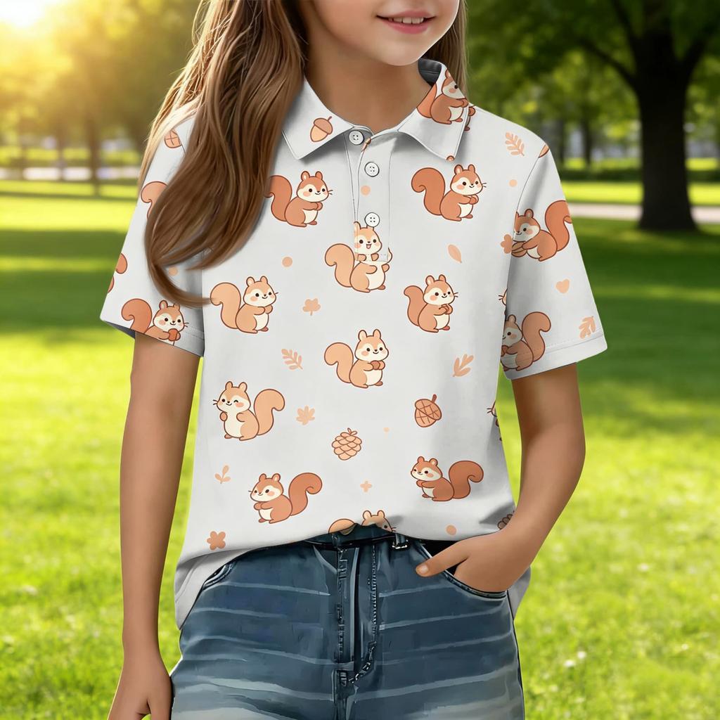 Children's Casual Short Sleeve Polo Shirt with Animal Print Lightweight Comfortable Soft Fabric Suitable for Daily Wear and Outdoor Activities