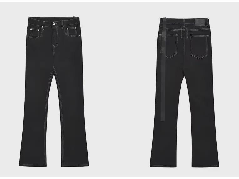 Herren Trendige Schwarze Schlagjeans mit Bändern - Slim, Elastisch, High Street Style.
