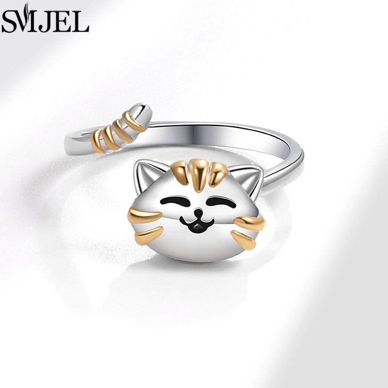 Luxury Anti Stress Anxiety Rings Fidget Spinner Ring Adjustable for Women Cute Flower Cat Starfish Ring Rotating Freely Jewelry